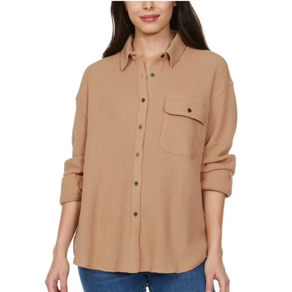 Buffalo Jeans Tan Waffle Knit Shirt woman’s large tan